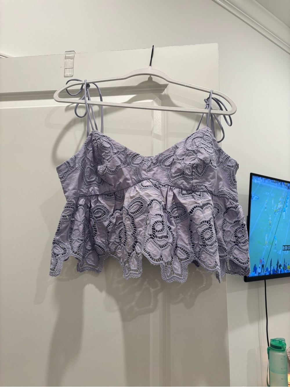 En Saison Lilac Eyelet Lace Peplum Crop Top